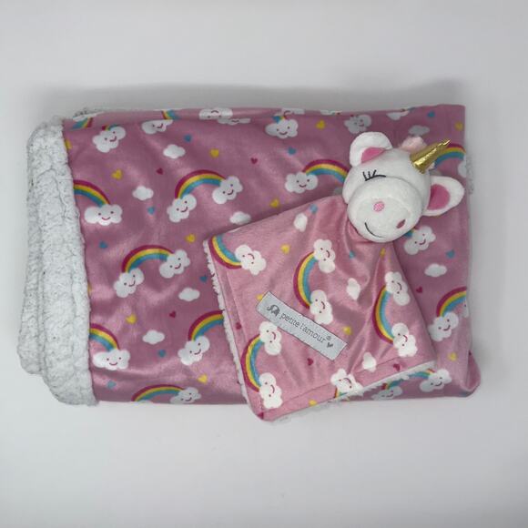 Petite Lemour Rainbow Sherpa baby Blanket - Pink, 39” X 29” - Picture 1 of 9
